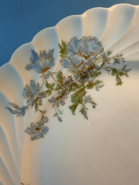 Set of six Haviland Limoge France, 10 1/4 inch Margaux dinner plates with lovely blue floral and gold design sold as set of six