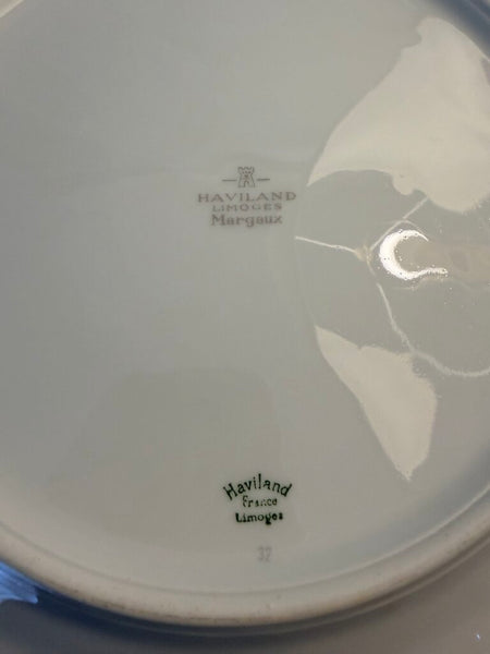 Set of six Haviland Limoge France, 10 1/4 inch Margaux dinner plates with lovely blue floral and gold design sold as set of six