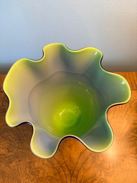Gorgeous cased Glass ruffled edge cobalt vase