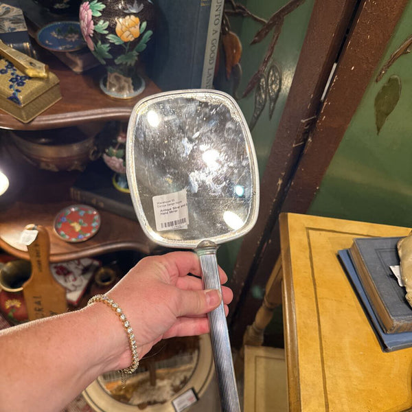 Antique Silver and Brown Tan Hand Mirror