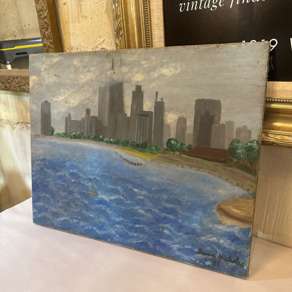 VINTAGE CITY SKYLINE AS FOUND ON CANVAS 20X16