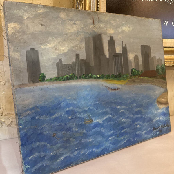 VINTAGE CITY SKYLINE AS FOUND ON CANVAS 20X16