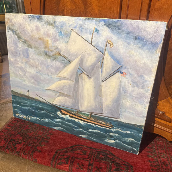 VINTAGE SAILBOAT PAINTING ON CANVAS 28X22