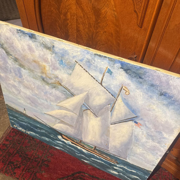 VINTAGE SAILBOAT PAINTING ON CANVAS 28X22