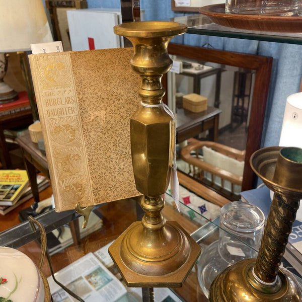 Heavy Brass Candle Stick w/ Hexagonal Base 10" tall