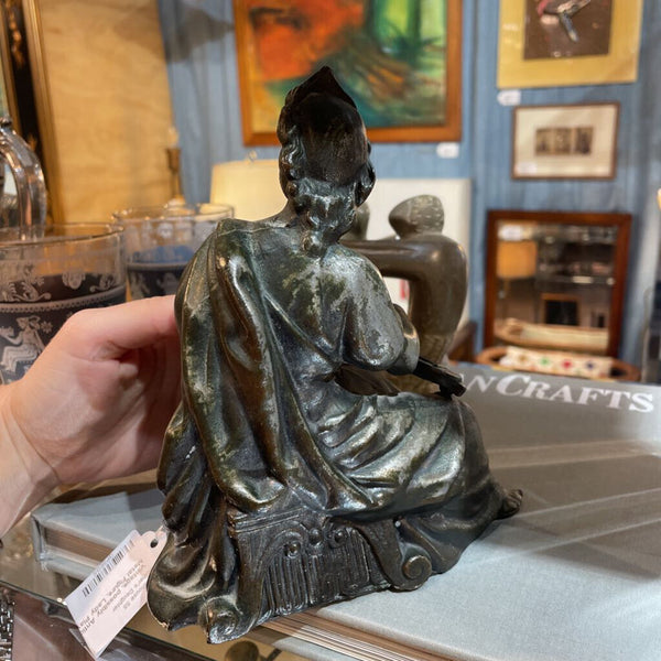Vintage, possibly Antique- Cast Metal Figure, Lady Playing Guitar