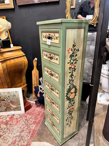 Antique Floral Green Seven Drawer Lingerie Cabinet 11x8.5x38 pick up only