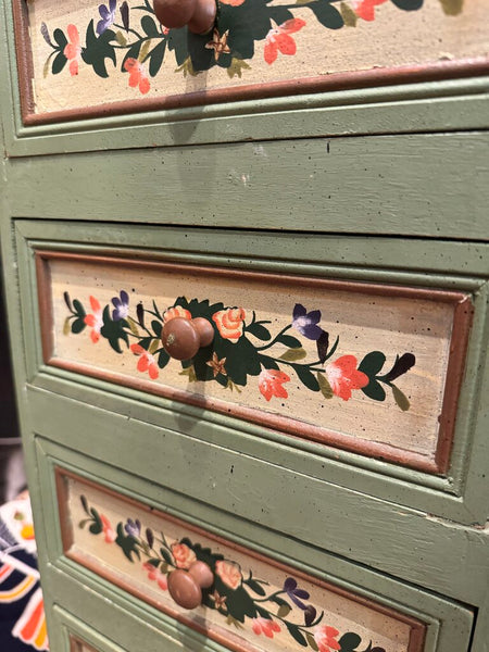 Antique Floral Green Seven Drawer Lingerie Cabinet 11x8.5x38 pick up only
