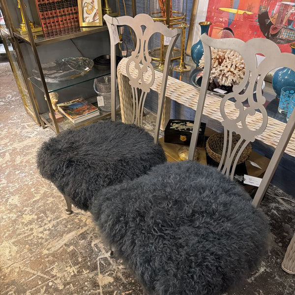 Pair of Mongolian lamb upholstered metal chairs