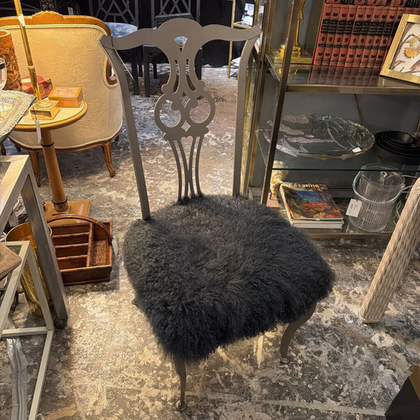 Pair of Mongolian lamb upholstered metal chairs