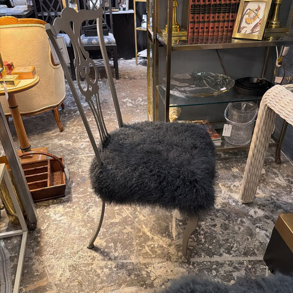 Pair of Mongolian lamb upholstered metal chairs