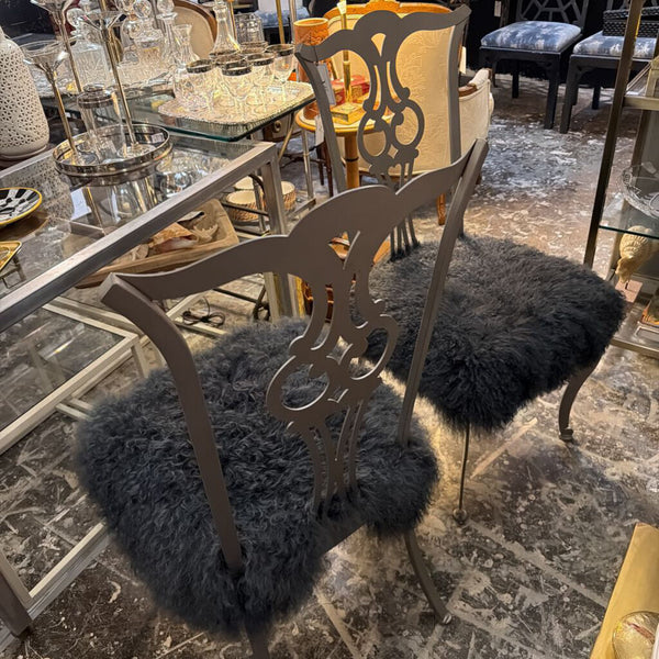 Pair of Mongolian lamb upholstered metal chairs