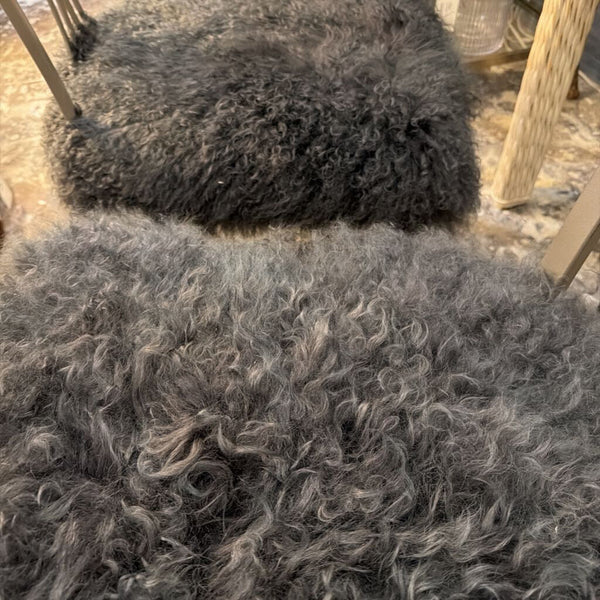 Pair of Mongolian lamb upholstered metal chairs