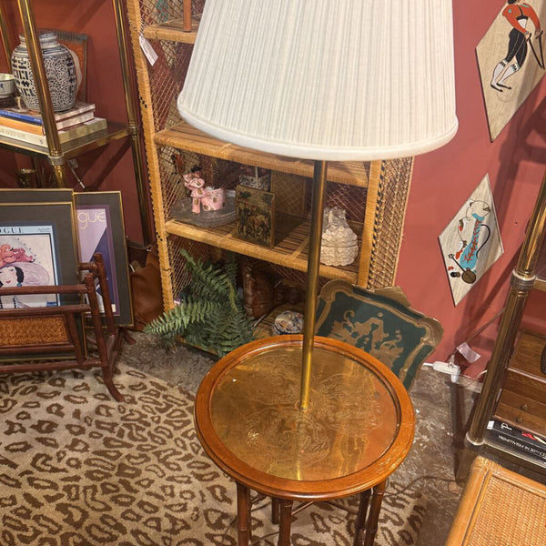 Vintage faux bamboo style lamp table with brass top