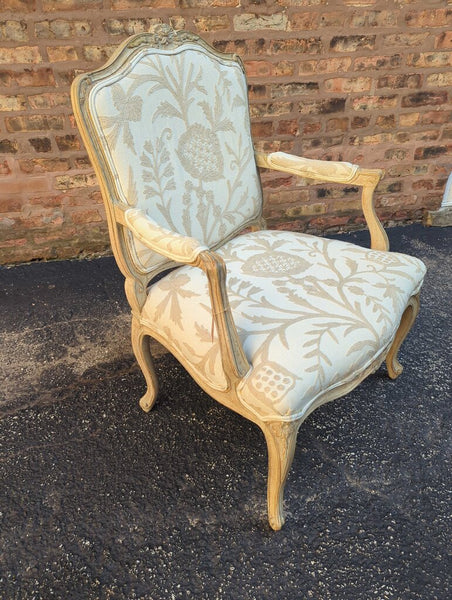 LSBJ - Interior Crafts Chicago Bergere Chair w/ Crewel Embroidered Upholstery 27"Wx22"Dx37.75"H Arm H 24.5", Seat H 24.5"