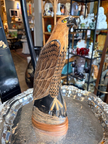 Vintage carved water buffalo horn bald eagle -13 inch