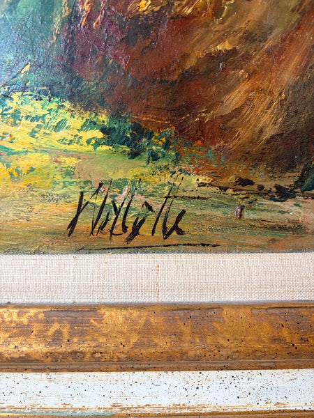 Vintage "Grand Ballroom" European palette and knife technique impressionistic oil on canvas-signed For pick up only approx 32.5x38.5