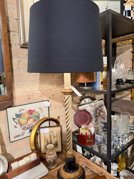 Italian Florentine Vintage twist lamp black shade 32 in tall PICKUP ONLY