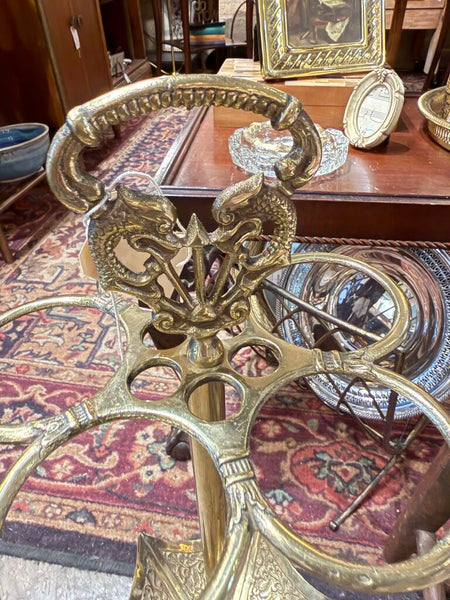 Vintage solid brass umbrella stand with 5 rings 28 in tall