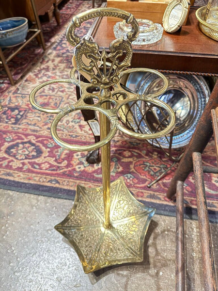 Vintage solid brass umbrella stand with 5 rings 28 in tall