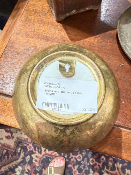 Brass and enamel rooster dish/plate