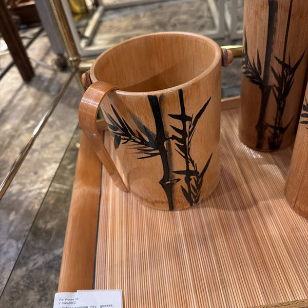 Vintage bamboo tray, glasses, bucket and tongs