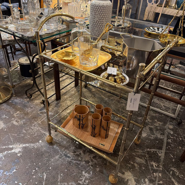 Vintage brass and glass bar cart L 29 x D 17.5 x H 37.5