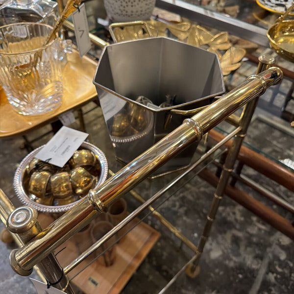 Vintage brass and glass bar cart L 29 x D 17.5 x H 37.5