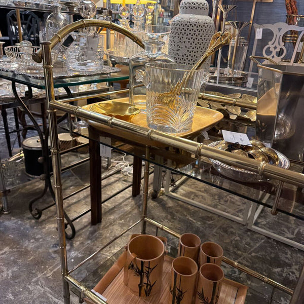 Vintage brass and glass bar cart L 29 x D 17.5 x H 37.5