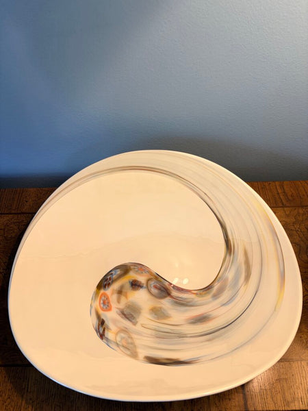 Large swirl art glass Yalos Casa Murano Italy fossil oyster dish approx 15x13