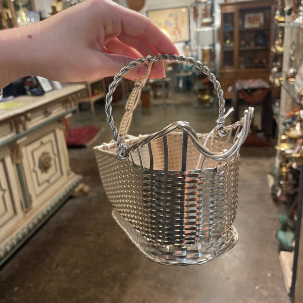 Vintage Christofle France Silver Plated Woven Wine Bottle Holder/Basket Gallia Collection
