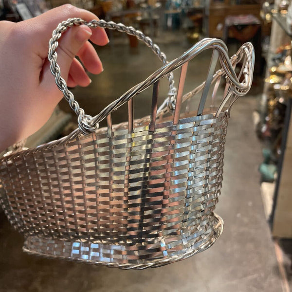 Vintage Christofle France Silver Plated Woven Wine Bottle Holder/Basket Gallia Collection
