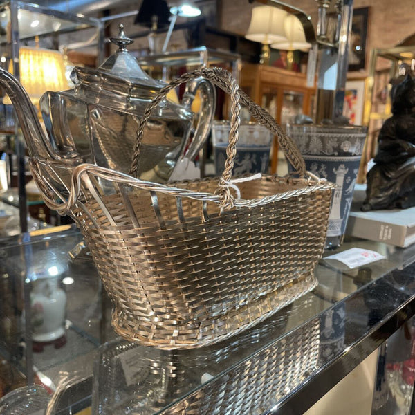 Vintage Christofle France Silver Plated Woven Wine Bottle Holder/Basket Gallia Collection