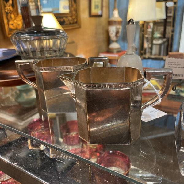 Vintage Silverplated Cream and Sugar Dishes w/ Greek Key Design