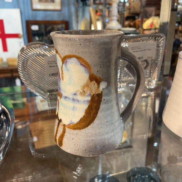 Handmade Pottery Mug Grey w/ Multicolor Blob