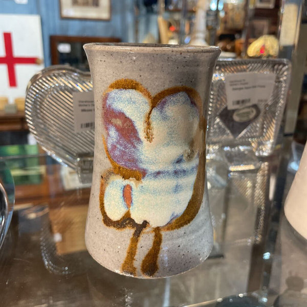 Handmade Pottery Mug Grey w/ Multicolor Blob