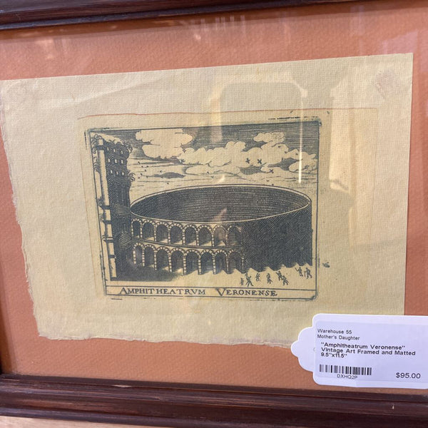 "Amphitheatrum Veronense" Vintage Art Framed and Matted 9.5"x11.5"