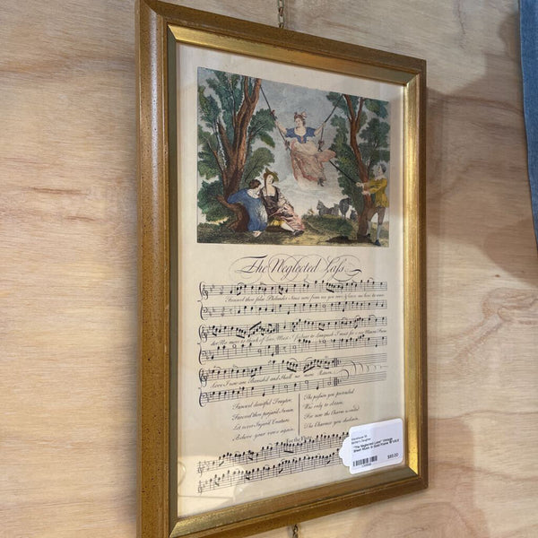 "The Neglected Lass" Vintage Sheet Music in Gold Frame 16"x10.5"