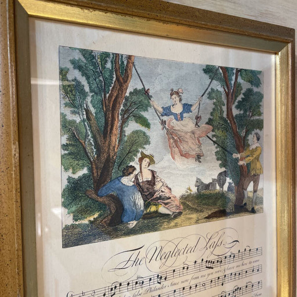 "The Neglected Lass" Vintage Sheet Music in Gold Frame 16"x10.5"