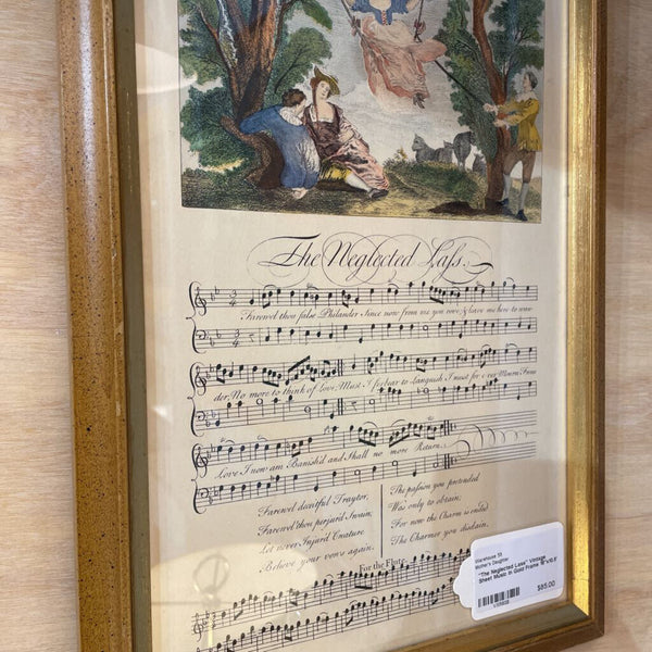 "The Neglected Lass" Vintage Sheet Music in Gold Frame 16"x10.5"