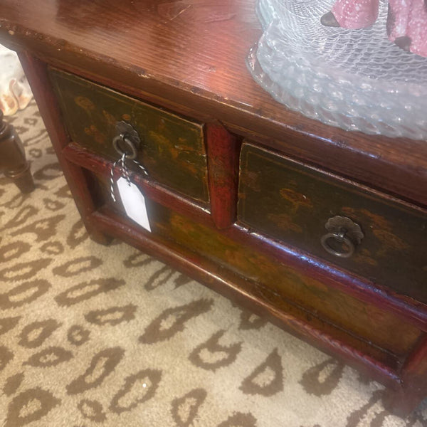 Hand Carved Wood Chest/ Plant Stand with Drawers