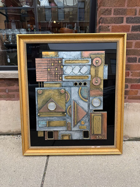 1960s brutalist metal on acrylic signed S. Paul