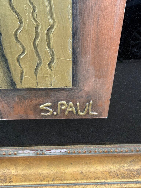1960s brutalist metal on acrylic signed S. Paul