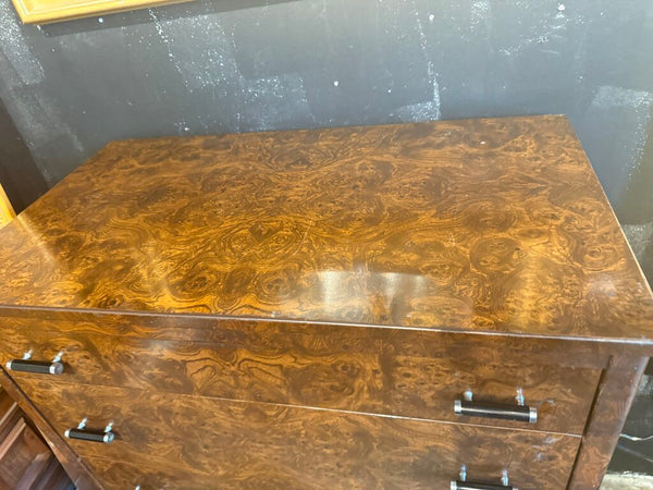 1940s Simmons Furniture Burl Painted Metal Dresser Art Deco Handles 45T 34W 19D