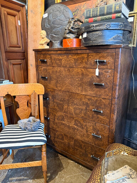 1940s Simmons Furniture Burl Painted Metal Dresser Art Deco Handles 45T 34W 19D