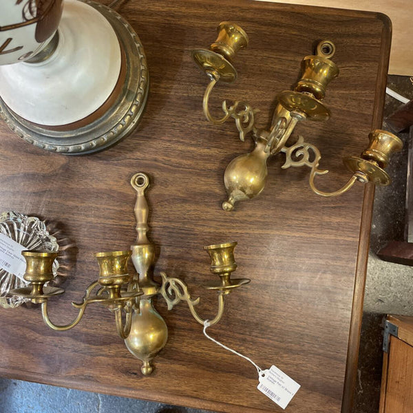 Vintage Pair of Brass 3 Candle Scones