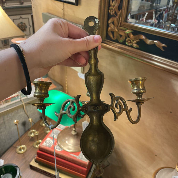 Vintage Pair of Brass 3 Candle Scones