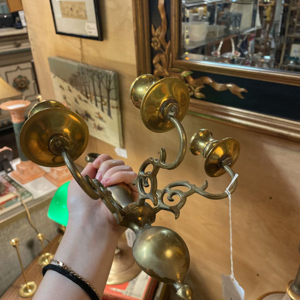 Vintage Pair of Brass 3 Candle Scones