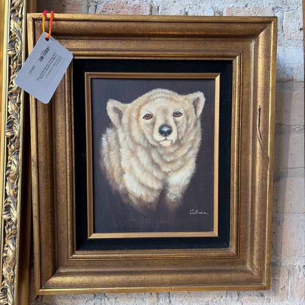 Vintage oil on canvas of young polar bear by Cutrona approx 17x14