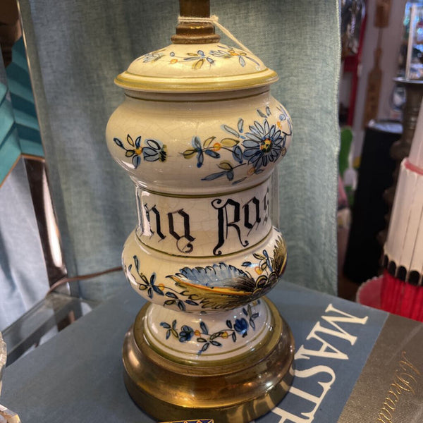 Vintage Hand Painted Apothecary Jar Lamp "Una Rosino" -- IN STORE PICK UP ONLY